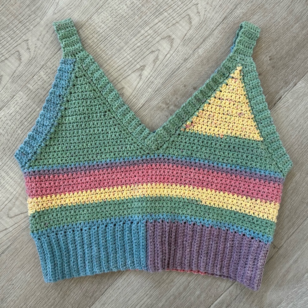 Hand Crocheted Custom Seamless Rainbow Cropped Tank Top - Picture 2 of 10